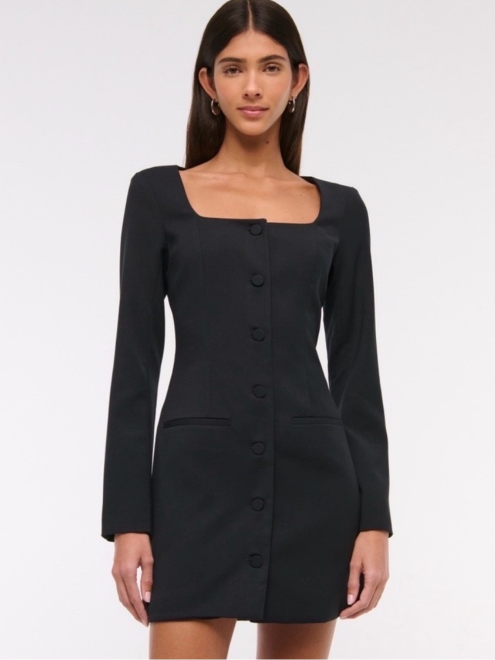 Abercrombie & Fitch Black Square-Neck Button Mini Dress